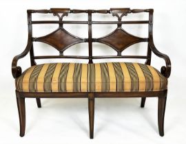 THEODORE ALEXANDER SETTEE, Regency design with silk striped upholstery, retailed by Brights of