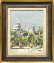 SIR NINION BUCHAN HEPBURN (Scottish 1922-1992), 'Chelsea Rooftops', oil on board, Royal Academy