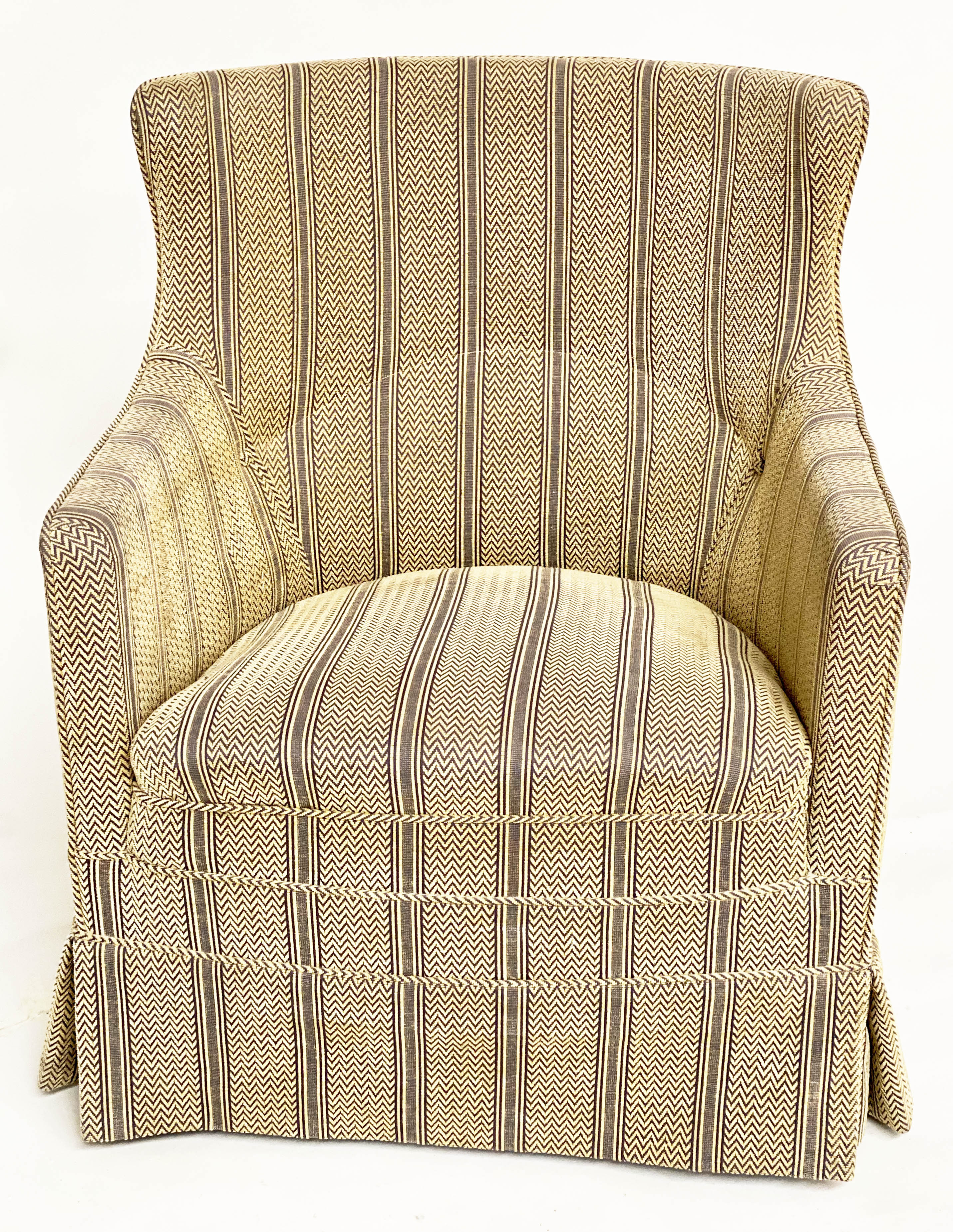 ARMCHAIR, Edwardian style striped herringbone taupe fabric with straight back and skirts, 82cm W. - Bild 9 aus 9