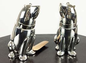 COCKTAIL SHAKERS, 27cm high, a pair, in the form of polar bears, polished metal. (2)