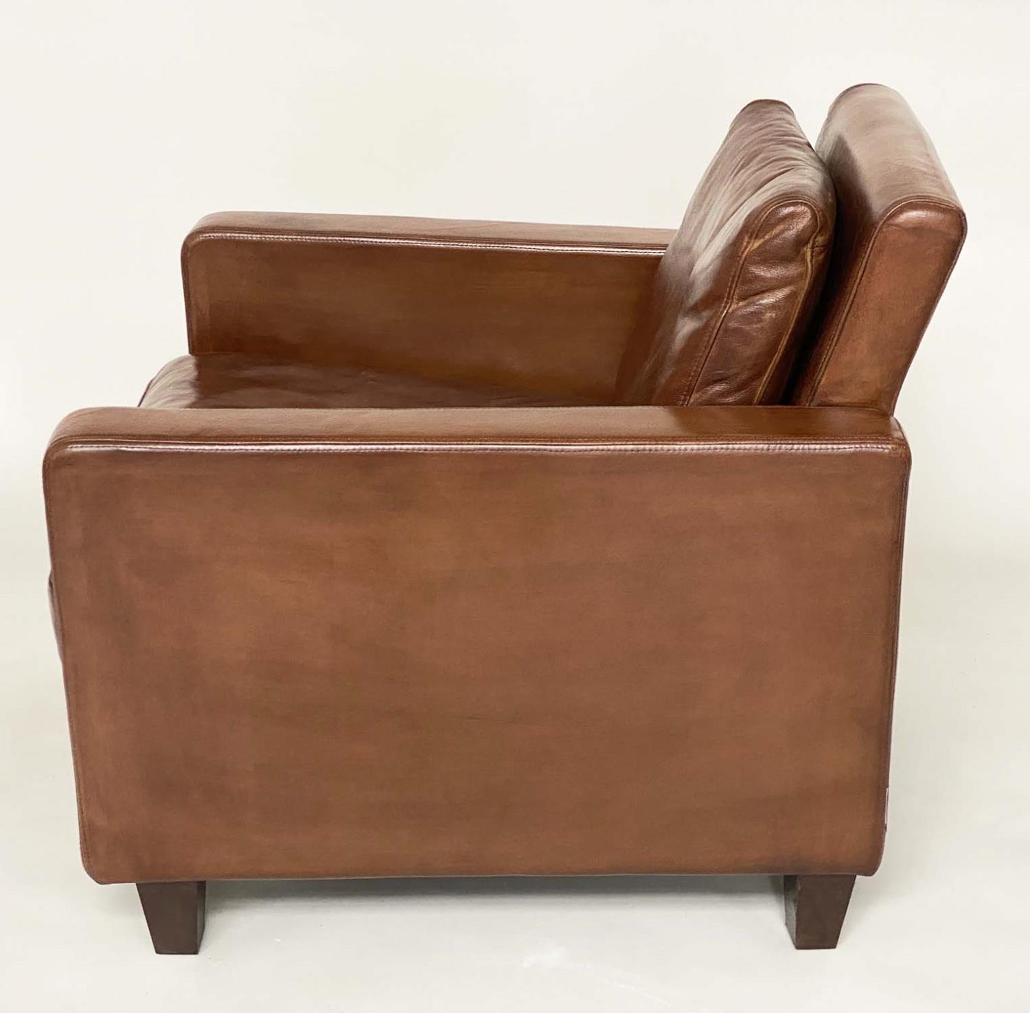 ARMCHAIRS, a pair, 1970s Conran design, mid brown leather upholstered with square back and arms - Bild 5 aus 13
