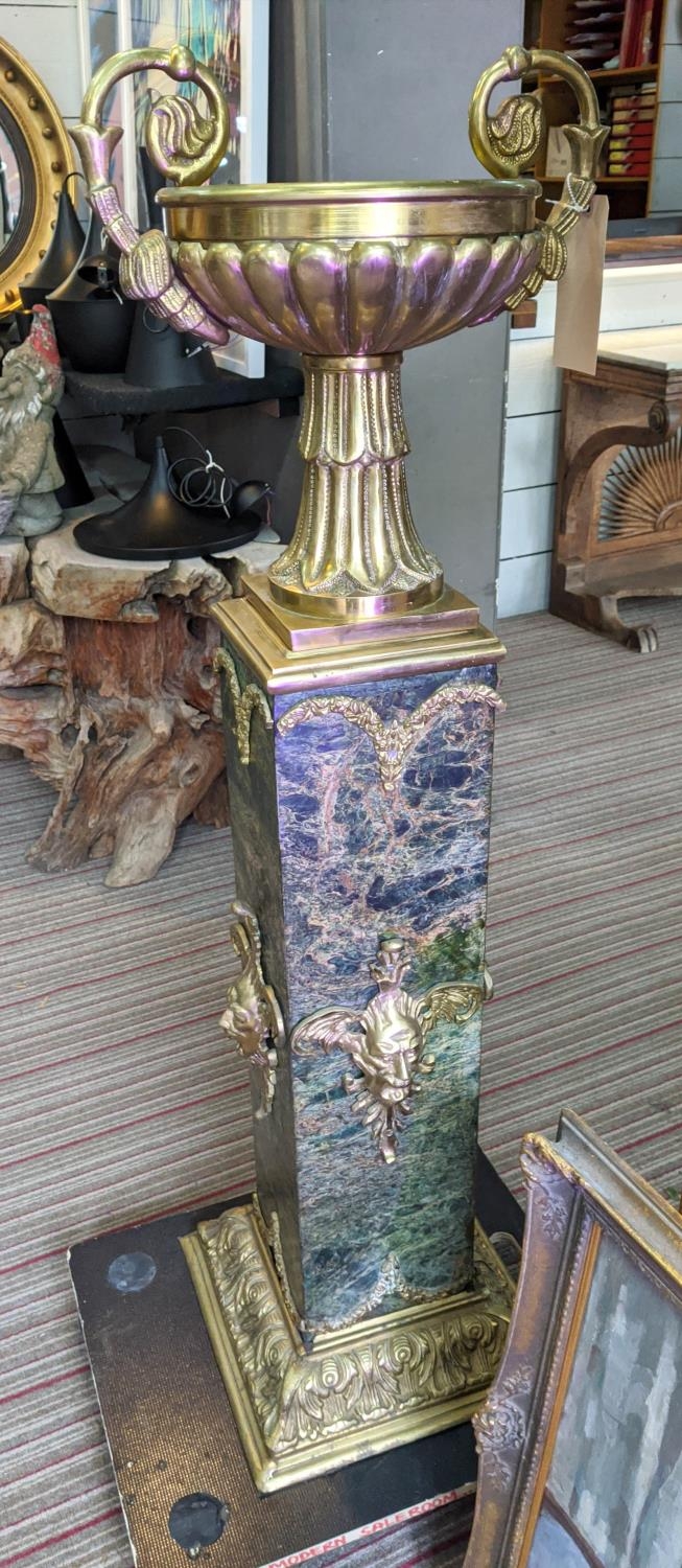 URN ON PEDESTAL, marble and brass mounted, 133cm H. - Bild 3 aus 7