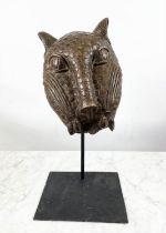 BENIN LEOPARD BRONZE HEAD, Nigeria. 51cm H.