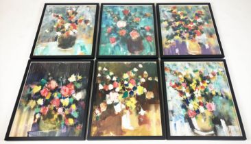 KIRIL PEPINSKY, 'Still lifes with flowers', set of six, oil on board, 55cms x 45cms, signed, framed.