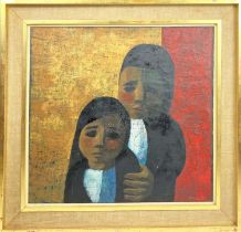 JACK HUGHES, 'Nerja-Two Children', oil on canvas, 72cm x 70cm, signed, Framed. 'Trafford gallery,