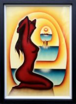 VANNI (Spain), 'Beach', lacquer on panel, 71cm x 51cm, signed, framed.