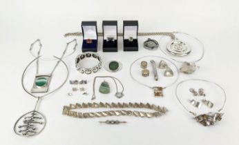 A COLLECTION OF IAN WATSON AND ASSOCIATED SILVER AND WHITE METAL JEWELLERY, mostly 1970s and