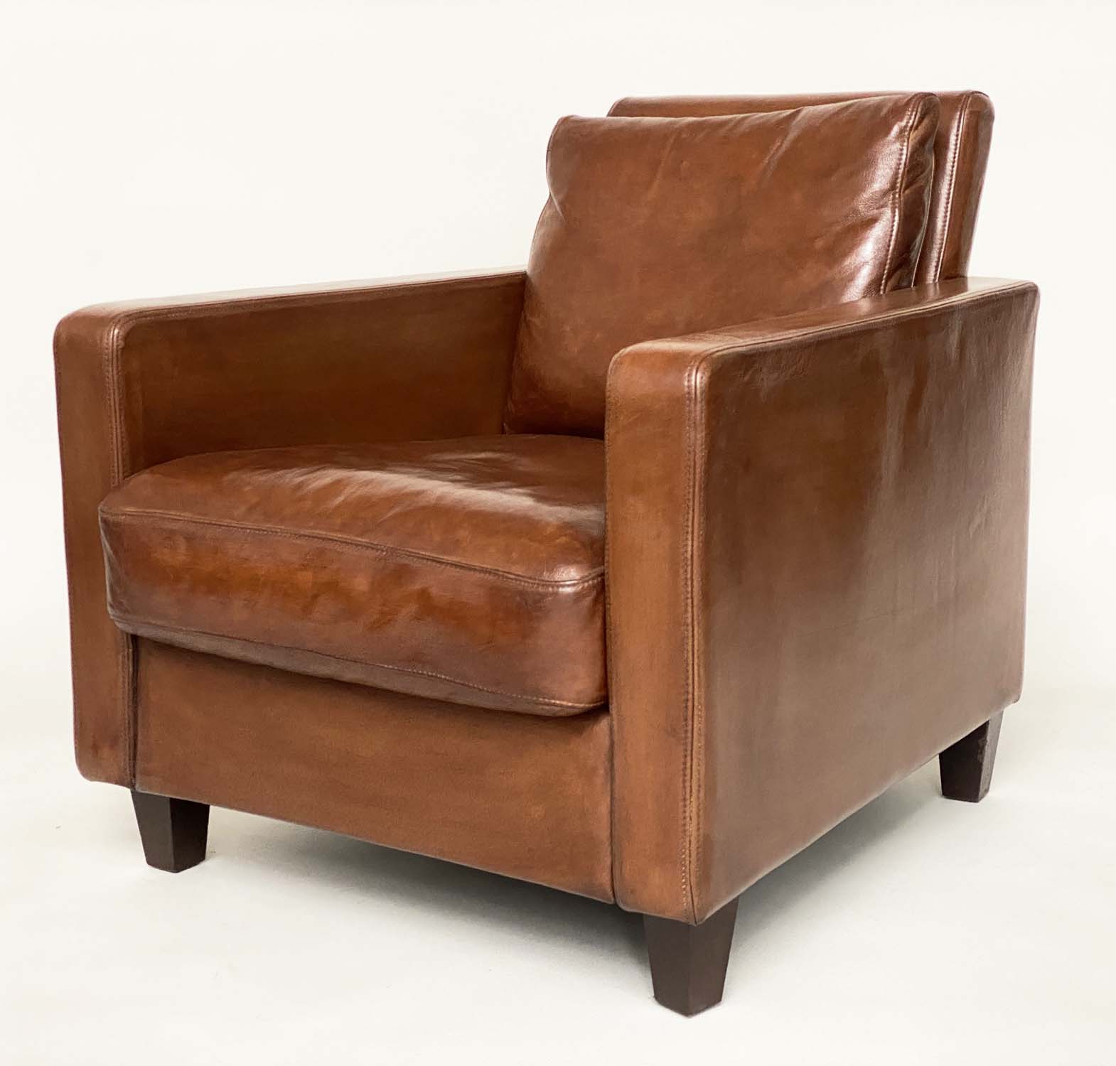 ARMCHAIRS, a pair, 1970s Conran design, mid brown leather upholstered with square back and arms - Bild 12 aus 13