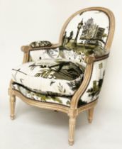 LONDON 'BERGERE', contemporary London scene fabric upholstery, 90cm W.