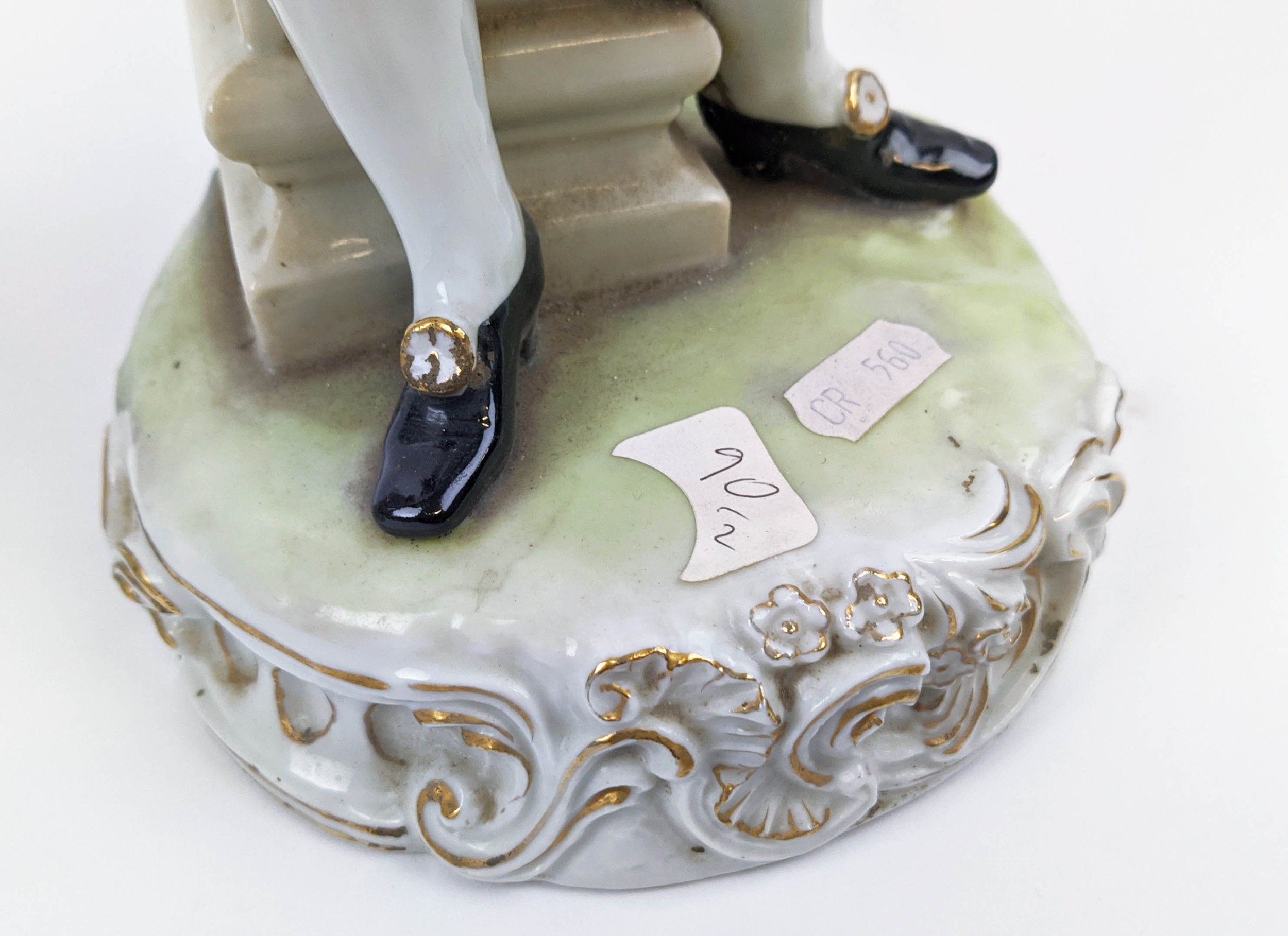 PORCELAIN FIGURE, Dresden style, modelled as a gentlemen dandy with rose and a lady with mirror, - Image 8 of 12