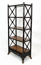 THEODORE ALEXANDER FAUX BAMBOO ETAGERE, five-tier with two drawers below, 149cm H x 61cm W x 31cm D.