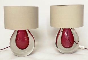 HEATHFIELD & CO MIA TABLE LAMPS, a pair, mouth blown glass with red centre, 2cm H. (2)