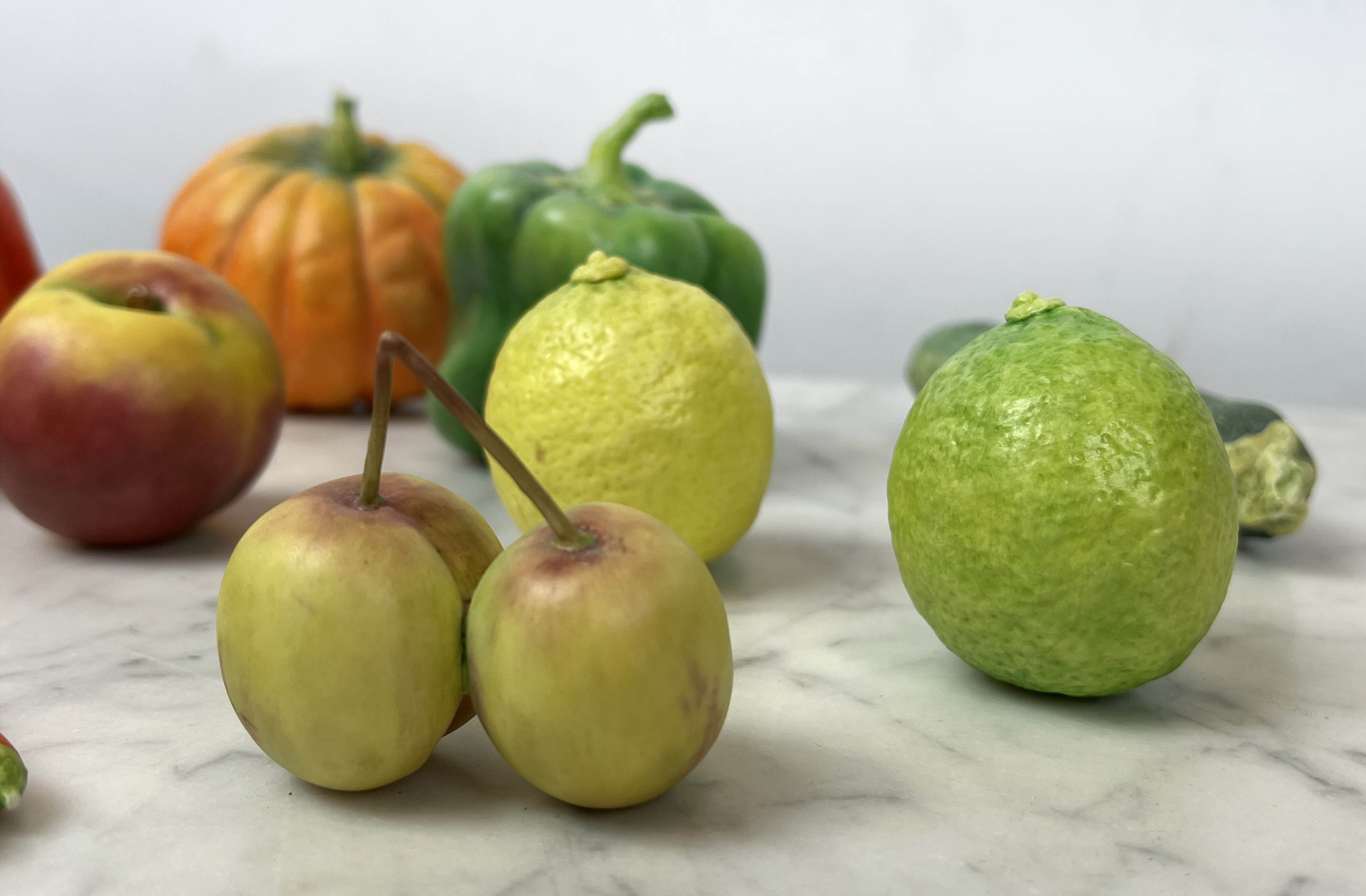 PORCELAIN MODEL FRUIT, nineteen, well modelled and hand painted, largest 21cm L. (19) - Image 13 of 15