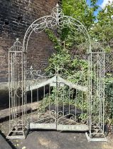 ARCHITECTURAL GARDEN GATES, in the Italian style, distressed metal frame, 250cm high, 185cm wide,