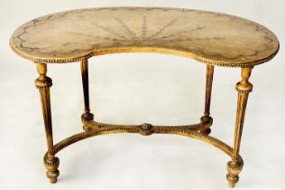 KIDNEY SHAPED TABLE, Edwardian painted satinwood and gilt and gesso moulded, with fan outline and