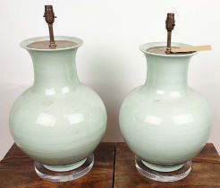 PAOLO MOSCHINO CELADON VASE TABLE LAMPS, a pair, 64cm H. (2)