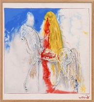 AFTER SALVADOR DALI, Lady Godiva on silk, signed in the plate, limited numbered edition 2000, 90cm x