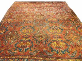 ANTIQUE TURKISH OUSHAK CARPET, 395cm x 348cm.