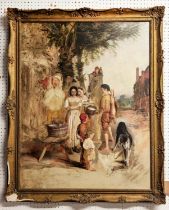 MANNER OF THOMAS FALCON MARSHALL, 'Street Scene with Figures', oil on canvas, 90cm x 70cm, framed.