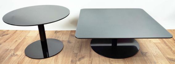 TOM DIXON FLASH CIRCLE AND SQUARE TABLES, 80cm x 80cm x 30.5cm at largest. (2)