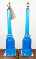 CENEDESE MURANO GLASS TABLE LAMPS, a pair, blue opaline glass, 65cm H. (2)