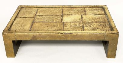 RODOLFO DUBARRY LOW TABLE, square 1970s Spanish, brass plaster hammered and resist made, dated and