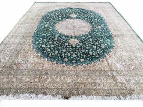 EXTREMELY FINE PURE SILK PERSIAN QUM CARPET, 403cm x 302cm.