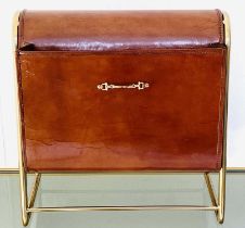 MAGAZINE HOLDER, 1960's French style, 39cm H x 38cm x 20cm deep, leather gilt metal frame.