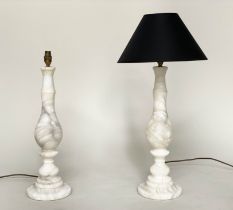 TABLE LAMPS, a pair, vase form carved and turned alabaster with shades, 72cm H. (2)