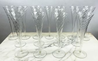 CHAMPAGNE FLUTES, fifteen, spiral design. (15)