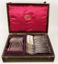 CHRISTOFLE CANTEEN OF CUTLERY, early 20th century, comprising 12 dinner forks, 11 dinner knives,