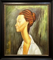 AFTER AMEDEO MODIGLIANI, 'Portrait of Lunia Czechowska', oil on canvas, 60cm x 50cm, framed.