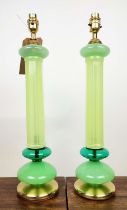 CENEDESE MURANO GLASS TABLE LAMPS, a pair, green opaline glass, 53cm H. (2)