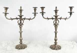 CANDELABRUM, a pair, French silver-plated, Rococo style, in sections, 60cm H x 46cm W. (2)