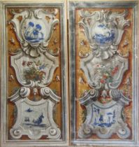 WALL PANELS, a pair, 19th century French, oil on canvas, 213cm x 97cm. (2)