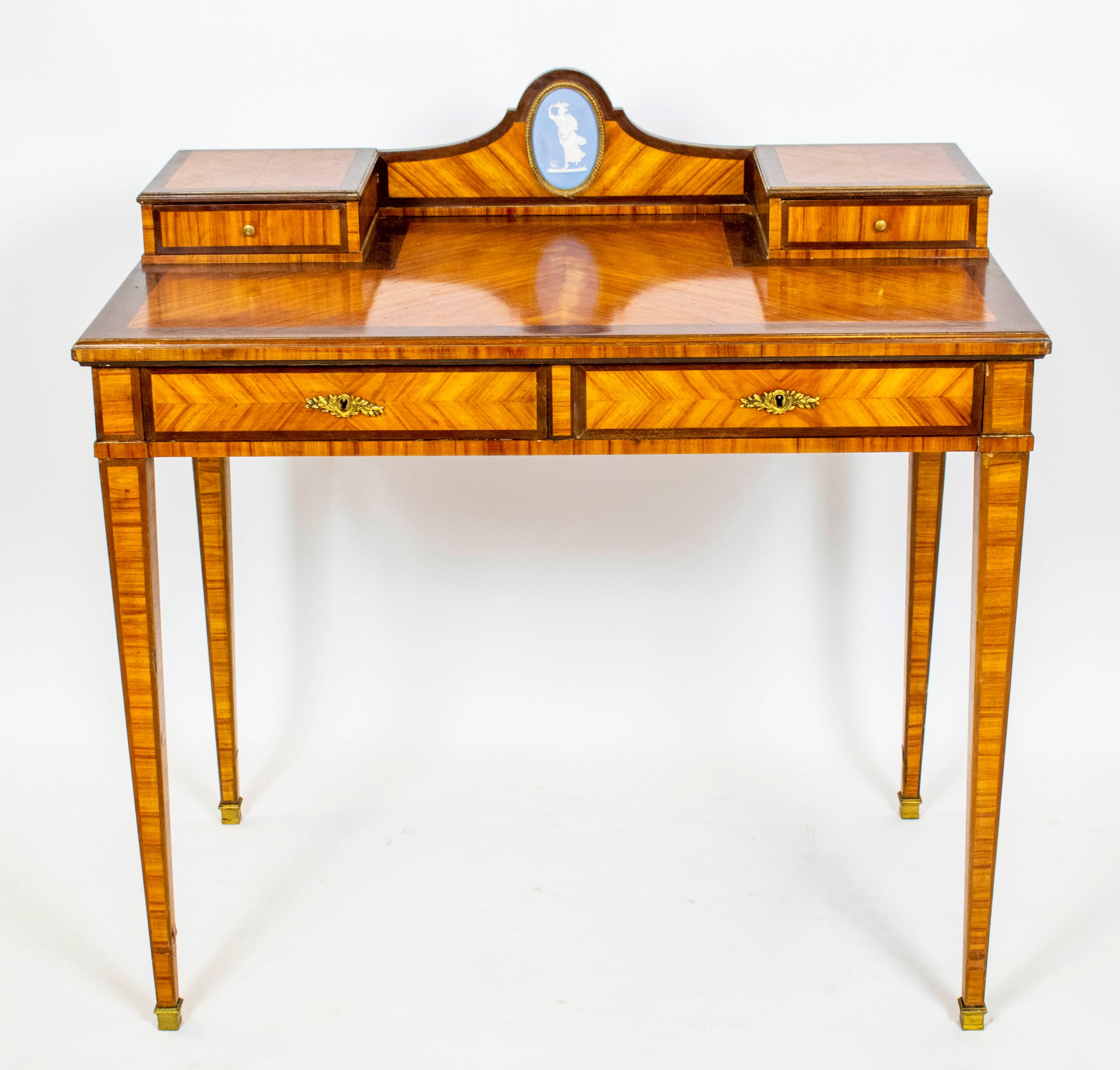 BONHEUR DU JOUR, 91cm H x 91cm W x 54cm D, late 19th century French tulipwood, mahogany and