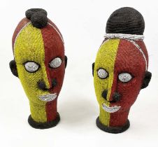 IFEE BEADED HEADS, a pair, from Nigeria. 48cm H