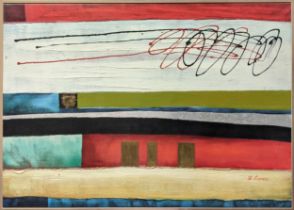 B LOPEZ, Abstract, oil on canvas, 63cm x 91cm, framed.