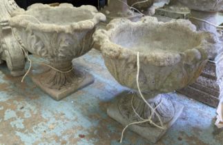 GARDEN URNS, a pair, each 48cm x 44cm H, in reconstituted stone. (2)