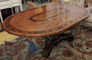 DINING TABLE, 190cm L extended x 77cm H x 130cm D Empire revival late 20th century amboyna,