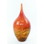 A LARGE ART GLASS BOTTLE NECK VASE, orange and yellow colourway, late 20th century, ground out