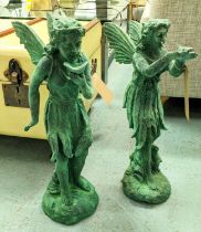 FAIRIES, a set of two, differing, cast metal, 51cm H at tallest. (2)