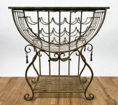 WINE RACK SIDE TABLE, Continental gilt metal, scrolling and bamboo design frame, with a