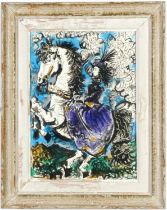 Pablo Picasso, Woman on Horseback - purple Off set lithograph, Suite: Toros, 37.5 x 27cm.