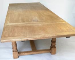 DRAWLEAF REFECTORY TABLE, English refectory style oak extending with two leaves with turned pillar