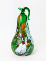 KARLOV CZECH REPUBLIC COLOURED GLASS PEAR, green glass with overlaid decoration, 24cm H.