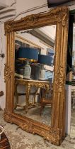 LARGE WALL MIRROR, traditional gilt frame, bevelled edge glass, 146cm H x 230cm.