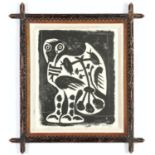 Pablo Picasso, La Chouette, Lithograph – Suite: Cincinnati Vintage Tramp art frame, 40 x 34 cm.