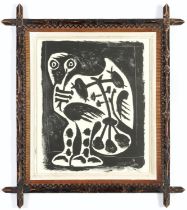 Pablo Picasso, La Chouette, Lithograph – Suite: Cincinnati Vintage Tramp art frame, 40 x 34 cm.
