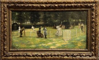 AFTER JOHN LAVERY (1856-1941), 'The Tennis Party', oil on canvas, 49cm x 98cm, framed.